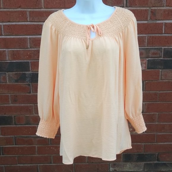 Calvin Klein Long Sleeve Smocked Top Tie Detail - Picture 3 of 5